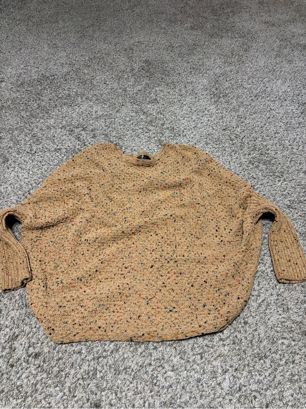 Oversized Speckled Crewneck Sweater in Tan